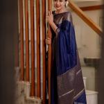 Felicitous Navy Blue Soft Silk Saree With Pretty Blouse Piece
