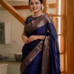 Felicitous Navy Blue Soft Silk Saree With Pretty Blouse Piece