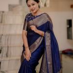 Felicitous Navy Blue Soft Silk Saree With Pretty Blouse Piece