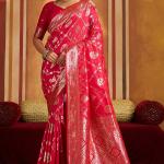 Majestic Dark Pink Pure Banarasi Silk Saree With Whimsical Blouse Piece