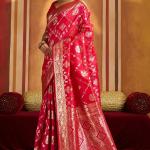 Majestic Dark Pink Pure Banarasi Silk Saree With Whimsical Blouse Piece