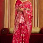 Majestic Dark Pink Pure Banarasi Silk Saree With Whimsical Blouse Piece