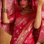 Majestic Dark Pink Pure Banarasi Silk Saree With Whimsical Blouse Piece