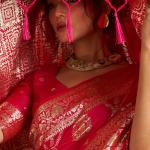 Majestic Dark Pink Pure Banarasi Silk Saree With Whimsical Blouse Piece
