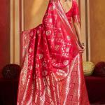 Majestic Dark Pink Pure Banarasi Silk Saree With Whimsical Blouse Piece