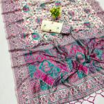 Susurrous Beige Pashmina Saree With Phenomenal Blouse Piece