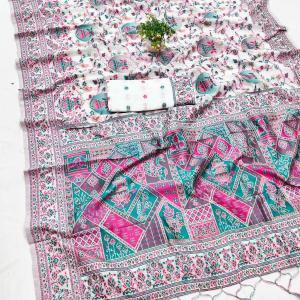 Forbearance Off White Pashmina Saree With Phenomenal Snappy Piece