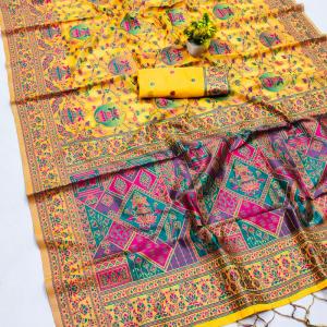 Nebula Yellow Pashmina Saree With Sonorous Blouse Piece