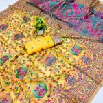 Nebula Yellow Pashmina Saree With Sonorous Blouse Piece