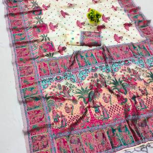 Intricate Beige Pashmina Saree With Gorgeous Blouse Piece