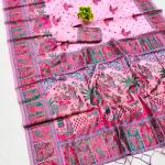 Woebegone Pink Pashmina Saree With Embellished Blouse Piece