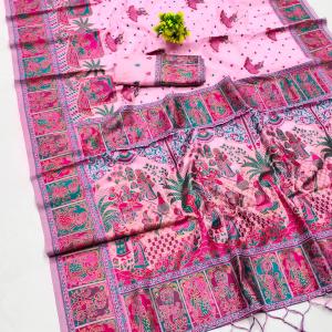 Woebegone Pink Pashmina Saree With Embellished Blouse Piece