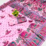 Woebegone Pink Pashmina Saree With Embellished Blouse Piece