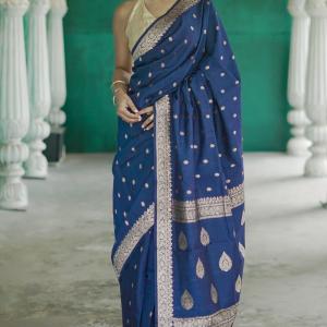 Vivacious Blue Linen Silk Saree With Captivating Blouse Piece