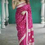 Trendy Dark Pink Linen Silk Saree With Profuse Blouse Piece