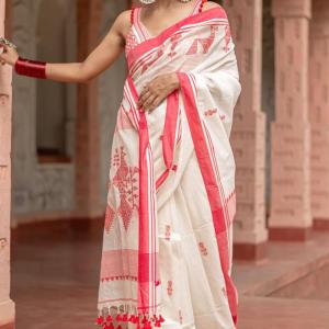 Profuse Off White Cotton Silk Saree With Radiant Blouse Piece
