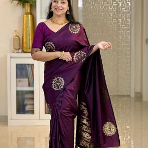 Sumptuous Purple Soft Silk Saree With Intricate Blouse Piece