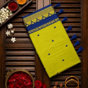 Sonorous Green Cotton Silk Saree With Rhapsody Blouse Piece