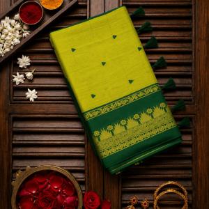 Girlish Green Cotton Silk Saree With Unequalled Blouse Piece