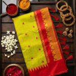 Ephemeral Green Cotton Silk Saree With Grandiose Blouse Piece