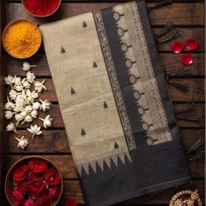 Snazzy Grey Cotton Silk Saree With Petrichor Blouse Piece