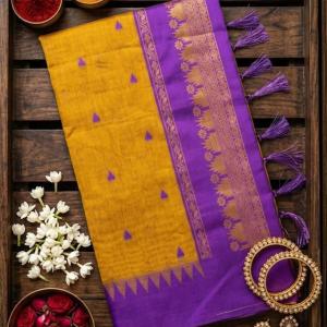 Exquisite Mustard Cotton Silk Saree With Skinny Blouse Piece
