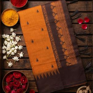 Ideal Orange Cotton Silk Saree With Resplendent Blouse Piece
