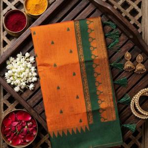 Murmurous Orange Cotton Silk Saree With Dalliance Blouse Piece