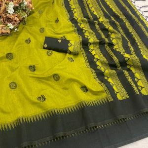 Ineffable Green Cotton Silk Saree With Ephemeral Blouse Piece