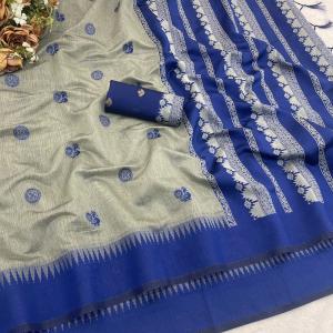 Sensational Grey Cotton Silk Saree With Nemesis Blouse Piece