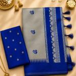 Sensational Grey Cotton Silk Saree With Nemesis Blouse Piece