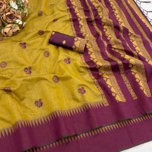 Wonderful Mustard Cotton Silk Saree With Ebullience Blouse Piece