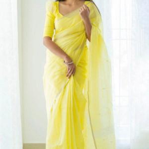 Lagniappe Lemon Cotton Silk Saree With Lissome Blouse Piece
