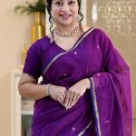 Prettiest Purple Cotton Silk Saree With Glorious Blouse Piece