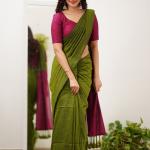Moiety Green Cotton Silk Saree With Delectable Blouse Piece