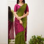 Moiety Green Cotton Silk Saree With Delectable Blouse Piece