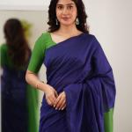 Surpassing Navy Blue Cotton Silk Saree With Blissful Blouse Piece