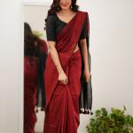 Staggering Red Cotton Silk Saree With Brood Blouse Piece