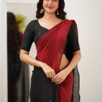 Staggering Red Cotton Silk Saree With Brood Blouse Piece