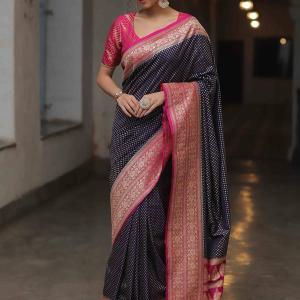 Imbrication Navy Blue Soft Silk Saree With Ornate Blouse Piece
