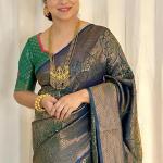 Scrumptious Dark Green Soft Silk Saree With Seraphic Blouse Piece
