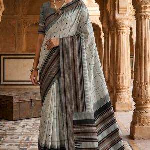 Ineffable Grey Soft Silk Saree With Blissful Blouse Piece