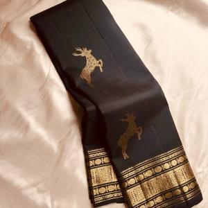 Petrichor Black Soft Banarasi Silk Saree With Delectable Blouse Piece