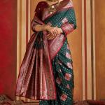 Majesty Dark Green Pure Zari Weaving Banarasi Silk Saree With Profuse Blouse Piece