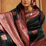 Majesty Dark Green Pure Zari Weaving Banarasi Silk Saree With Profuse Blouse Piece