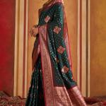 Majesty Dark Green Pure Zari Weaving Banarasi Silk Saree With Profuse Blouse Piece