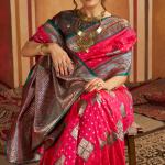 Zephyr Magenta Pure Zari Weaving Banarasi Silk Saree With Artistic Blouse Piece