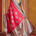 Zephyr Magenta Pure Zari Weaving Banarasi Silk Saree With Artistic Blouse Piece