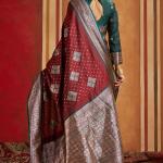 Enticing Maroon Pure Zari Weaving Banarasi Silk Saree With Quixotic Blouse Piece