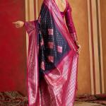 Scintilla Navy Blue Pure Zari Weaving Banarasi Silk Saree With Denouement Blouse Piece